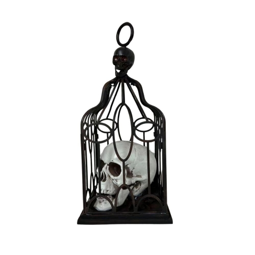 Skull In Cage Animated Hanging 33cm Ea