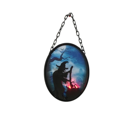 Witch Scene Plaque with Light & Sound 30cm Ea LIMITED STOCK