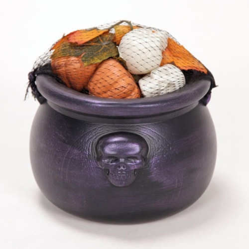 Cauldron with Pumpkins & Skulls 20cm Ea