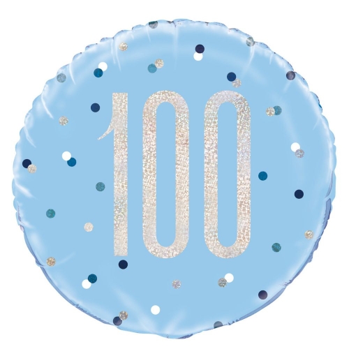 Balloon Foil 45cm Age 100 Prismatic Blue Ea CLEARANCE