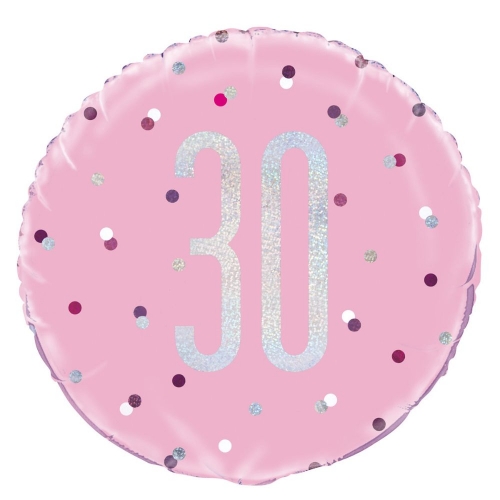 Balloon Foil 45cm Age 30 Prismatic Pink Ea